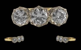 Ladies Pleasing Pave Set 18ct Gold 3 Stone Diamond Set Ring, Marked 18ct to Interior of Shank. The 3