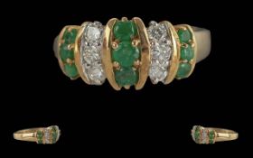 Ladies Attractive 9ct Gold Diamond and Emerald Set Dress Ring, full hallmark, emeralds and