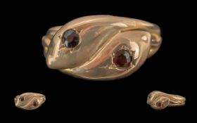 Antique 9ct Gold Double Head Snake Ring, set with faceted garnet eyes; full hallmark for Chester