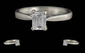 Ladies Excellent Quality Platinum Single Stone Diamond Set Ring - Marked 950 Platinum To Interior Of