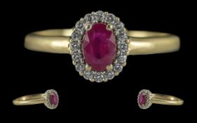 Ladies Attractive 9ct Gold Ruby and Diamond Set Cluster Ring, Full Hallmark to Interior of Shank.