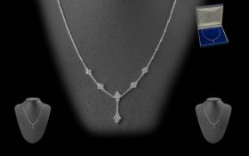 A Fine Contemporary Designed 18ct White Gold Elegant Diamond Set Necklace With Drop - Figure Of 8