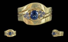 Ladies Quality Three Stone Sapphire and Diamond Set Ring, marked 750 - 18ct to interior of shank;