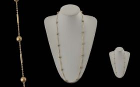 Ladies Fine Antique 9ct Gold Baubles Bar & Links Design Long Necklace, with safety chain. Marked