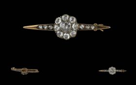 Victorian Period Ladies 9ct Gold Old Cut Diamond Set Brooch, Marked 9ct. The Old Cut Well Matched