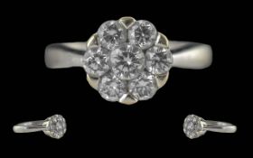 Ladies Superb Quality 14ct White Gold Contemporary Diamond Set Cluster Ring - Marked 585 To Interior