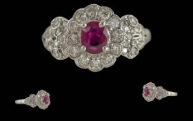 Ladies 9ct White Gold Attractive Ruby and Diamond Set Ring,