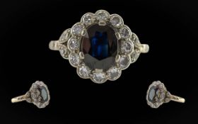 Antique Period Ladies Impressive 18ct Gold Sapphire and Diamond Set Cluster Ring, not marked,