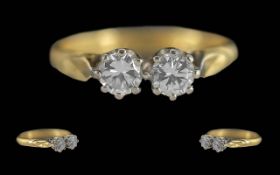 Ladies - Excellent Quality 18ct Gold Two Stone Diamond Set Ring, Full Hallmark to Interior of Shank,
