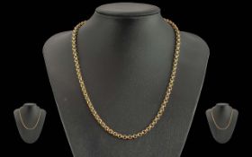 Antique Period Pleasing 9ct Gold Belcher Chain with lobster claw clasp marked 9ct; warm coloured