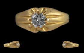 Gents Pleasing Quality Gypsy Set Single Stone Diamond Ring, marked 18ct to interior of shank. the