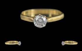 Ladies 18ct Gold Single Modern Brilliant Cut Round Diamond Set Ring, Full Hallmark to Interior of