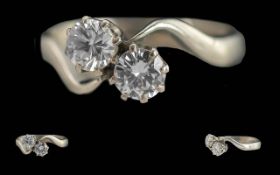 Ladies Quality 18ct White Gold Two Stone Diamond Set Ring, Not Marked but Tests 18ct Gold. The Two