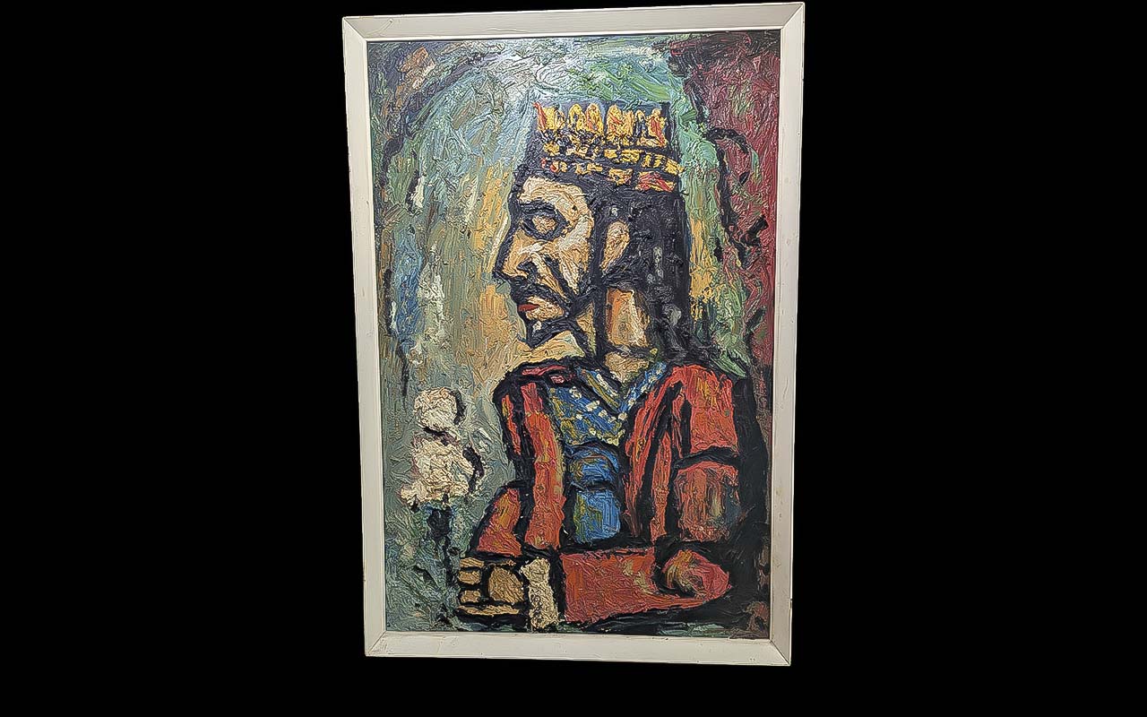 Circle of Francis Newton Souza, (1924-2002) 'The King'. Based on a painting by Georges Roualt. Oil