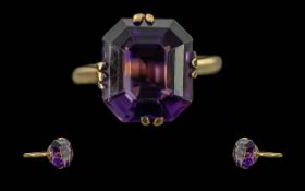 Ladies Pleasing Quality 18ct Gold Single Stone Amethyst Set Ring, Marked 18ct to Interior of
