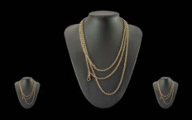 Victorian Period 1837 - 1901 Ladies Quality 9ct Gold Extra Long Guard / Muff Chain. Marked 9ct.