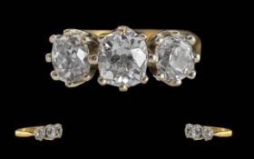 Ladies - Pleasing 1920's 18ct 3 Stone Diamond Set Ring, Full Hallmark to Interior of Shank, The Well