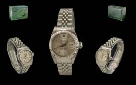 Rolex - Oyster Perpetual Date/Just Ladies Stainless Steel Chronometer Wrist Watch. Serial Number