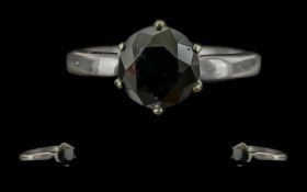 Ladies 14ct White Gold Single Stone Black Diamond Set Ring. Marked 14ct to Interior of Shank. The