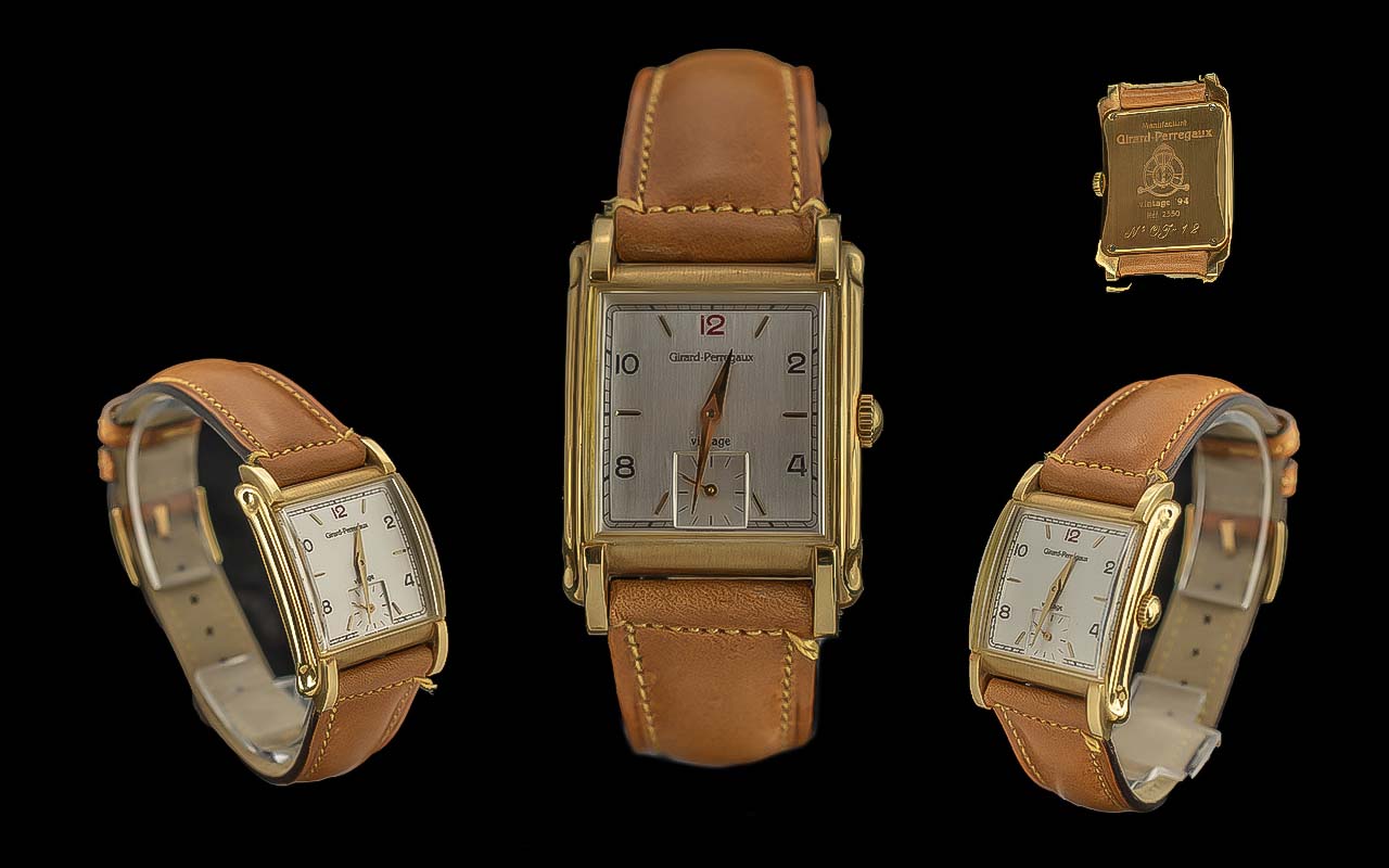 Girard Perregaux Vintage 1994 - Excellent Gents 18ct Gold Mechanical Tank Shaped Case with Beveled