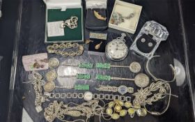 Mixed Bag of Silver & Costume Jewellery. Includes Watches, Earrings, Bracelets, Necklaces, Swarovski