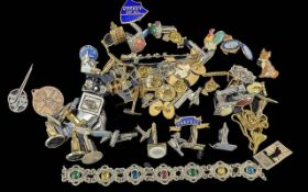 Tin of Collectables. Mainly Cufflinks & Pin Badges, Various Design, Shapes and Subjects.