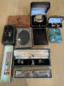 Bag of Misc Collectables. Includes Pocket Watches, Cufflinks, Small Silver Photo Frame, Ladies