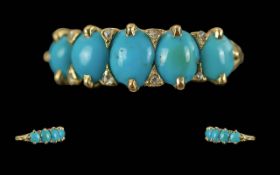 Antique Period Ladies Fine Quality 18ct Gold Turquoise and Diamond Set Ring, not marked, tests 18ct,