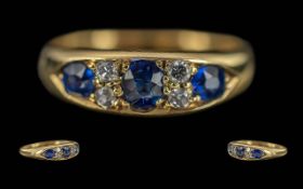 Late Victorian Period 1837 - 1901 Excellent Ladies 18ct Gold Sapphire and Diamond Set Ring, pave