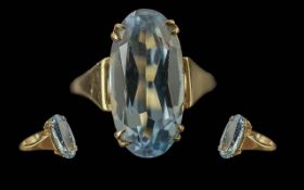 Ladies Excellent 9ct Gold Single Stone Aquamarine Set Ring, full hallmark to interior of shank,