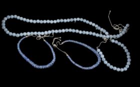 Blue Lace Agate Necklace and Matching Bracelet plus two tanzanite bracelets, similar, all with