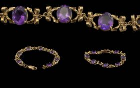 Ladies Attractive 9ct Gold Amethyst Set Bracelet, marked 9.375, good design with well matched,