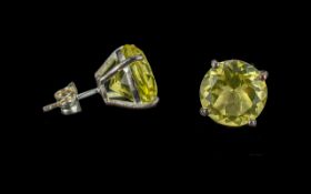 Green/ Gold Quartz Large Stud Earrings, each of the round cuts of the unusual and natural green/