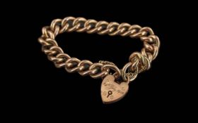 Edwardian Period 9ct Gold Curb-Link Bracelet with Heart Shaped 9ct Gold Padlock, excellent warm