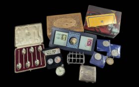 Box of Misc Collectables. Includes Toast Rack, Day of the Concorde Coin & Stamp Set, Cigarette