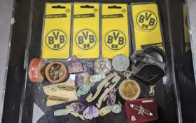 Collection of Assorted Collectables. Includes Sportsman Tie Pin, Assorted Rocks, BVB Magnots, Star
