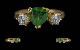 Ladies Attractive and Contemporary 14ct Gold Diamond and Tsavorite Dress Ring, full hallmark to