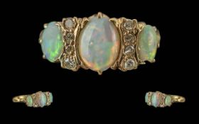 Antique Period Excellent Quality Ladies 18ct Gold Opal and Diamond Set Ring, Raised Open work
