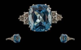Ladies Top Quality 18ct Gold Aquamarine and Diamond Set Dress Ring, With Full Hallmark to Shank. The
