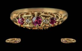 Edwardian Period Ladies 18ct Gold Pleasing 5 Stone Ruby and Diamond Set Ring, Full Hallmark for