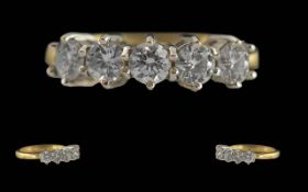Ladies Good Quality 18ct Gold 5 Stone Diamond Set Ring, Raised Setting. Full Hallmark to Interior of
