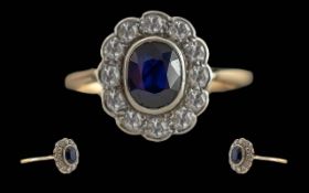 Ladies Attractive 18ct Gold Sapphire and Diamond Set Cluster Ring, Marked to Interior of Shank.