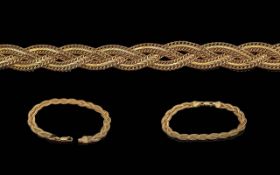Ladies Quality 9ct Gold Basket Weave Design Bracelet, Marked 9.375. Excellent Warm Gold Colour and