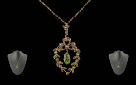 Edwardian Period 1901 - 1910 Ladies Fine 9ct Gold Attractive Open Work Pendant Attached to a 9ct