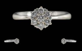 Ladies 18ct White Gold Diamond Set Cluster Ring, Full Hallmark for 750 to Interior of Shank. The 7