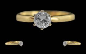 Ladies Fine Quality 18ct Gold Single Stone Diamond Set Ring, Full Hallmark to Interior of Shank. The