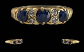 Antique Period Ladies 18ct Gold Attractive Sapphire and Diamond Set Ring, Marked 18ct to Interior of