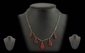 Ladies Attractive 9ct Gold Chalcedony Stone Set Necklace. Marked 9ct. Excellent Colour / Shape -