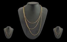 Edwardian Period 1901 - 1910 Period Quality Ladies 9ct Gold 3 Strand Necklace, Marked 9ct. Lobster