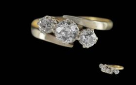 Ladies - Pleasing 18ct Gold and Platinum 3 Stone Diamond Ring, Not Marked but Tests 18ct. The 3